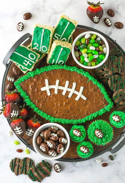 Football Dessert Board Football Dessert, Football Desserts, Superbowl Desserts, Dessert Board, Chocolate Covered Almonds, Football Snacks, Football Party Food, Superbowl Party Food, Tailgate Food