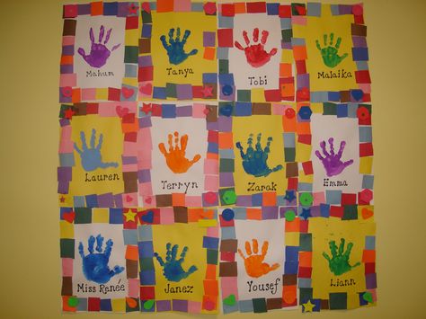 Handprint Quilt Friendship Bulletin Board Ideas Preschool, Preschool Friendship Quilt, Friendship Quilt Preschool, Friendship Bulletin Board Ideas, Handprint Quilt, Classroom Quilt, Kindness Quilt, Class Quilt, Preschool Friendship