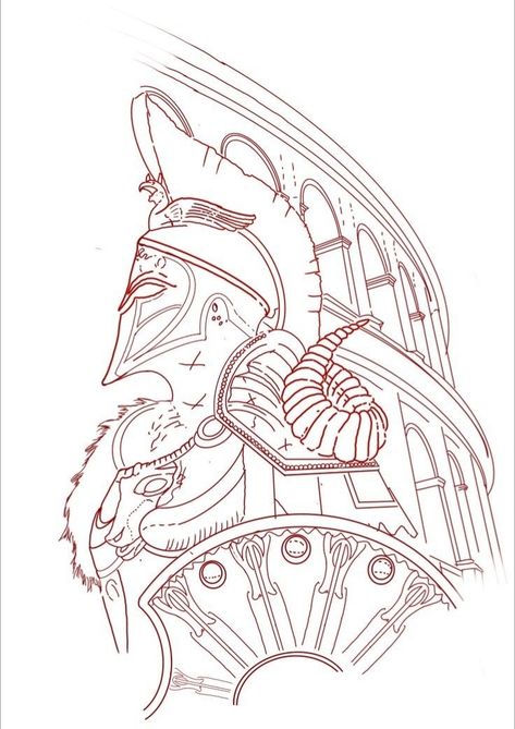 Greek Mythology Art Drawing, Greek Tattoo Ideas Mythology, Sparta Tattoo, Roman Tattoo, Gladiator Tattoo, Half Sleeve Tattoos, Spartan Tattoo, Knight Tattoo, Last Kingdom