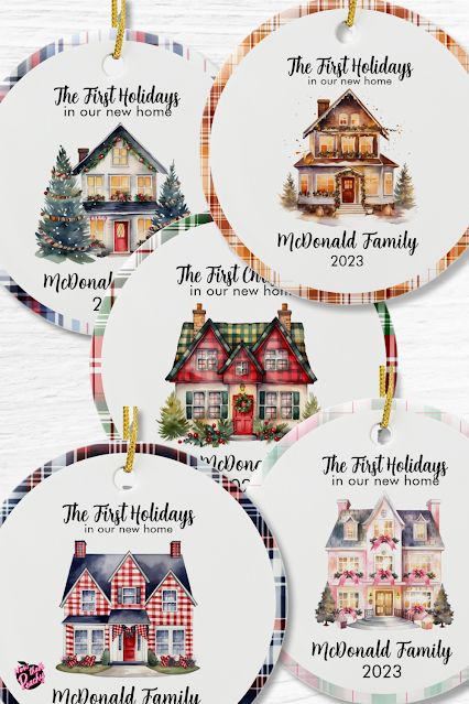 Personalized New Home Christmas Ornaments Gift Ideas | 2023 Trend | Now thats Peachy Ornaments Gift Ideas, Photo Gift Idea, Trend Ideas, Pastel Candy, Festive Wreath, Christmas Ornaments Gifts, Gift Toppers, Name Photo, 2023 Christmas