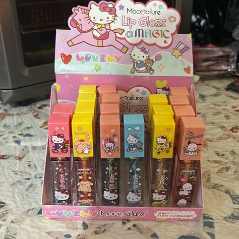 Hello Kitty $6 Each Hello Kitty Lip Gloss, Hello Kitty Products, Sanrio Makeup, Teletubbies Costume, Sanrio Store, Anime Cake, Money Wallpaper Iphone, Hello Kitty Merchandise, Girl Heaven