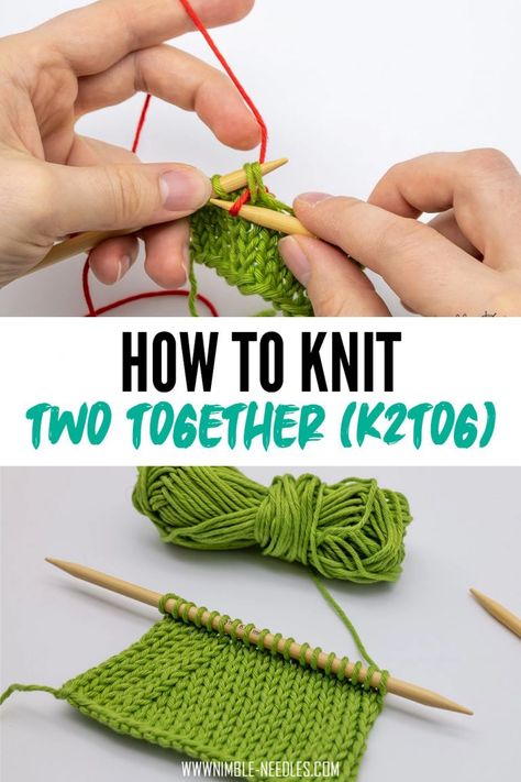 How to Knit Two Together (K2Tog) for beginners | Easy tutorial [+video] K2tog How To, Decrease Knitting Stitches, Tiny Knitting, Knitting Beginners, Knit Stitches For Beginners, Learning Crochet, Knitting 101, Intermediate Knitting Patterns, Advanced Knitting