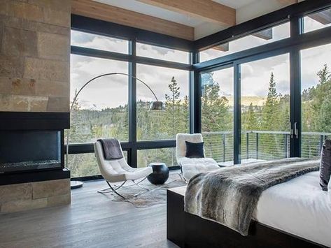 Mountain Modern Home, Modern Mountain Home, Mountain Modern, Modern Mountain, Big Windows, Mountain Home, Mountain House, Glass House, Large Windows