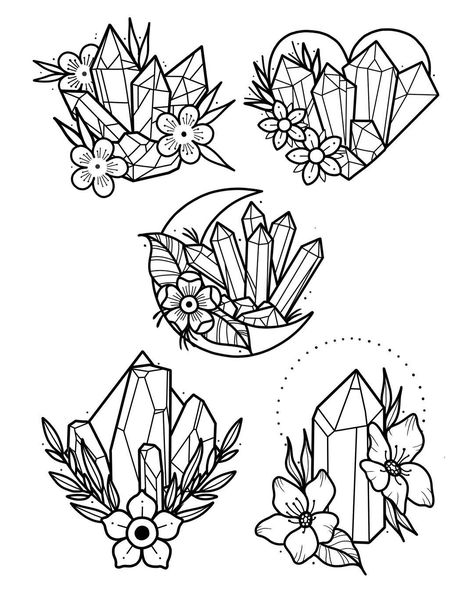 Crystal flash available and space this week! £80 each for palm size in colour. DM for bookings 💜 #tattooflash #tattoodesign #flashsheet… Flash Art Tattoos, Crystal Tattoo, Crystal Drawing, Initial Tattoo, Tattoo Sketch, Desenho Tattoo, Tattoo Flash Art, 자수 디자인, Skull Tattoos