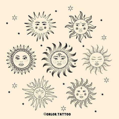 new sun flash 🌞 I’ve tattooed quite a few suns lately so I thought I’d do a whole sun flash seeing as they’ve been so popular! available with or without shading, in black or colour. swipe to see the versions without shading and some colour examples! I can customise these too if you like, swap faces etc however you like message me to book yours or use the link on my page for my booking form! can’t wait to tattoo these 🥹🥰 #handpoke #sunflash #suntattoo #celestialtattoo #handpoketattoo #sti... Celestial Tattoo, Flash Sheet, Tattoo Flash Sheet, Hand Poked Tattoo, Hand Poke, Sun Tattoo, Tattoo Flash, Tattoo Inspo, Flash Tattoo