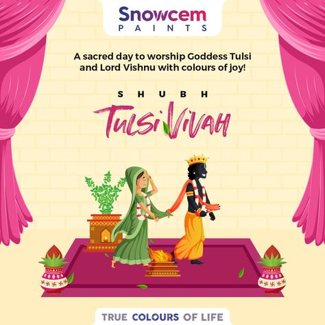 Let's pray on this auspicious day with a whole heart and eyes full of hope. This day shall bless us all in beautiful ways! Shubh Tulsi Vivah! #tulsivivah #tulsivivahspecial #devdiwali #indianfestivities #SnowcemPaints #interiorpaints #exteriorpaints #india Tulsi Vivah Creative Ads, Dev Diwali, Tulsi Vivah, Let's Pray, Lord Vishnu, Whole Heart, Creative Ads, Color Of Life, Interior Paint