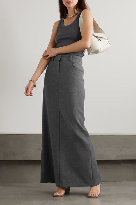 Long Gray Skirt Outfit, Pencil Long Skirt, Gray Skirt Outfit, Long Grey Skirt, Pencil Skirt Fashion, Japan Outfit, The Frankie Shop, Frankie Shop, Smart Outfit