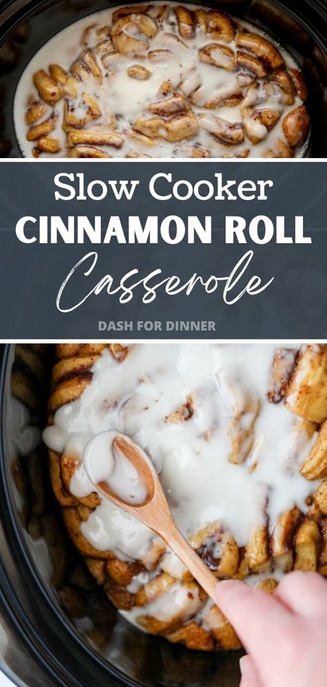 Cinnamon Roll Casserole Easy, Crock Pot Cinnamon Roll Casserole, Cinnamon Roll Christmas, Christmas Morning Casserole, Easter Morning Breakfast, Easy Breakfast Casseroles, Canned Cinnamon Rolls, Crockpot Dessert, Christmas Casserole