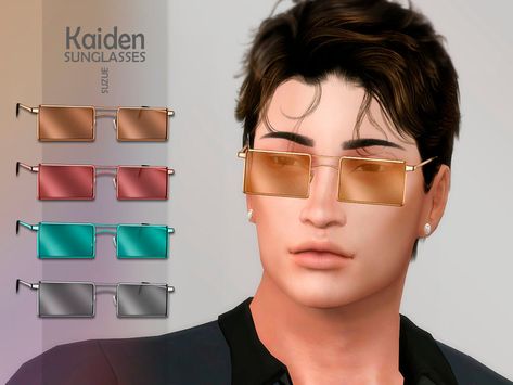 Suzue's Kaiden Sunglasses Sims 4 Cc Sunglasses Male, Sims 4 Sunglasses, Sims 4 Y2k, Cc Men, Sims 3 Worlds, Planet Earrings, Y2k Sunglasses, Sims 4 Update, Blue Glasses