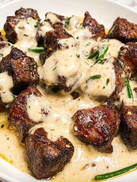 Parmesan Cream Sauce Recipe, Steak Bites With Garlic Butter, Health Chicken Recipes, Garlic Butter Steak Bites, Butter Steak Bites, Sausage Soup Recipes, Cream Sauce Recipe, Butter Steak, Parmesan Cream Sauce