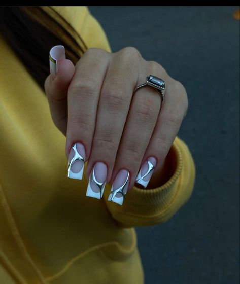 Wow Nails, Silver Nails, Square Acrylic Nails, Funky Nails, Best Acrylic Nails, Square Nails, Long Acrylic Nails, Cute Acrylic Nails, Trendy Nails