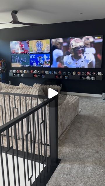 Sean YourWhip Street on Instagram: "Everybody said we should paint the wall black, so we went ahead and did just that! What you think? #gameday #winning #street #mancave #loftcave #hisandhers" Flex Space Ideas Bonus Rooms, Loft Man Cave Ideas, Basement Man Cave Ideas, Flex Space Ideas, Hangout Room Ideas, Man Cave Ideas, Bonus Room Ideas, Hangout Room, Bonus Rooms