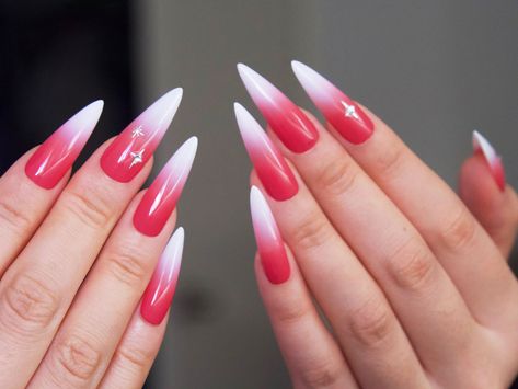 Tofu Puffs, Gradient Nail Art, Long Stiletto Nails, Long Stiletto, Ombre Gradient, White Tip, Pink Nail Designs, Gel Polish Colors, Gradient Nails