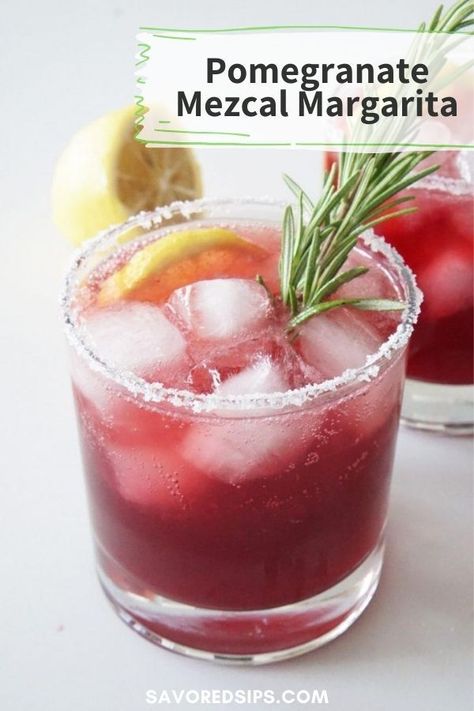 Add Pomegranate juice to these Mezcal Margaritas to give them a fruity boost of flavor. | Mezcal Cocktail | Mezcal Margarita Recipe | Pomegranate Cocktail | Pomegranate Mezcal Margarita Recipe | Mezcal Drinks, Cocktails Margarita, Pomegranate Cocktail, Drinking Ideas, Pomegranate Cocktails, Mezcal Margarita, Traditional Margarita, Yummy Cocktails, Mezcal Cocktails