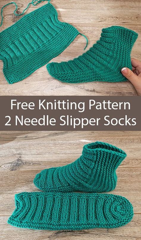 Beautiful Skills - Crochet Knitting Quilting : Easy Two Needle Ribbed Slipper Socks - Free Pattern Joining Yarn Crochet, Knitting Patterns Socks, Two Needle Socks, Slipper Crochet, Flat Socks, Knit For Beginners, Etsy Knitting Patterns, Knitted Socks Free Pattern, Knit Slippers Free Pattern