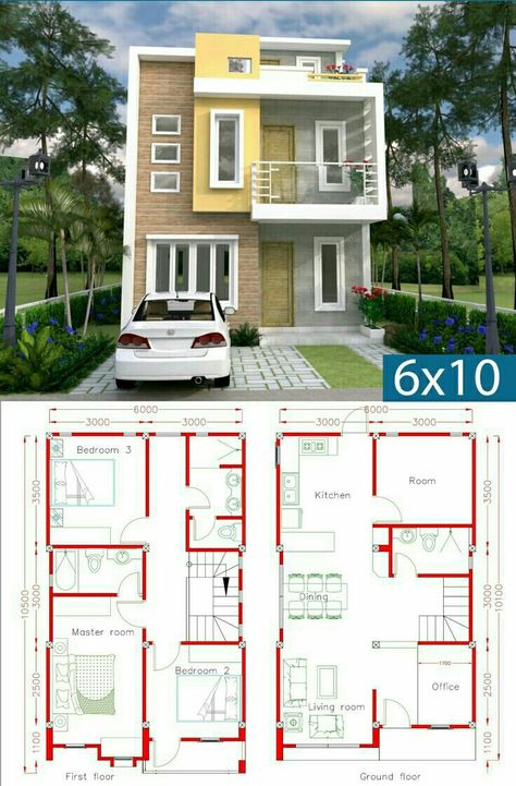 Narrow House Plans, 2 Storey House Design, Little House Plans, Two Story House, Duplex House Plans, Apartment Floor Plans, Simple House Design, Narrow House, Sims House Plans