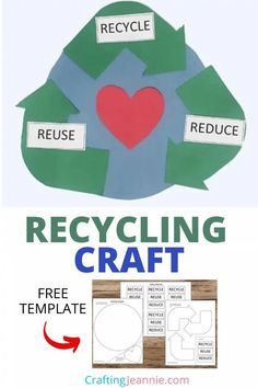 Make this Recycling Craft! Get the Free Printable and instructions for this fun Recycling Activity for Kids! I show you step-by-step how to make the supplies and even include lots of tips to make crafting easier for groups of kids. Great for Preschool, Elementary school, scouts and of course Earth Day! #RecylingCraft #Earthday #preschoolcraft #kidcraft #CraftingJeannie Recycling Crafts For Preschoolers, Earth Week Preschool, Reduce Reuse Recycle Crafts, Boy Scout Crafts, Recycle Preschool, Recycling Activities For Kids, Recycling Lessons, Classroom Preschool, Recycling Activities