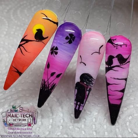 Silhouette Nail Art, Summer Nails Art Designs, Peacock Nail Art, Summer Nails Coffin, Spooky Halloween Nails, Silhouette Nails, Beginner Nail Designs, Summer Nails Art, Trendy Summer Nails