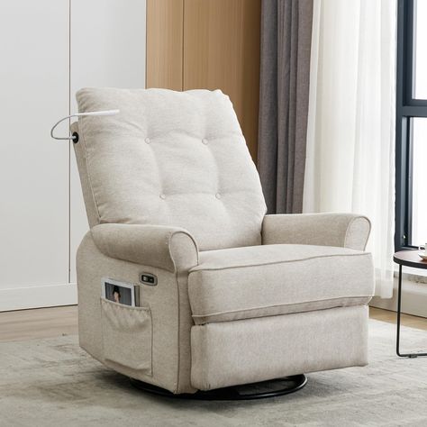 PRICES MAY VARY. [Glider Swivel Reclining Chair]: The swivel rocking base allows you to swivel 270° and adjust the recliner. The backrest can be tilted from 100 degrees to 160 degrees to meet the needs of different scenes and help you relax better, making it perfect for activities such as watching television, sleeping, and reading. [Comfortable Power Recliner]: The recliner chair features a smooth electric reclining mechanism that operates at the touch of a button and is designed to provide your Rocker Recliner With Ottoman, Nursery Rocking Chair Glider Target, Pink Tufted Recliner Chair, Livingroom Rocking Chair, Baby Rocking Chair Corner, Sherpa Nursery Rocking Chair, Pottery Barn Rocking Chair Nursery, Pottery Barn Nursing Chair, Nursery Rocking Chair Cheap