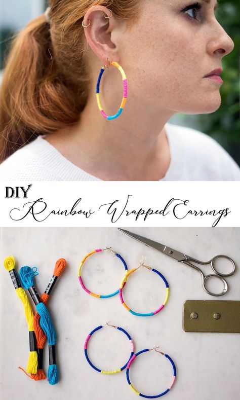 Diy Earrings Studs, Anting Manik, Diy Jewelry To Sell, Diy Jewelry Earrings, Diy Rainbow, Diy Jewelry Projects, Diy Jewelry Inspiration, Wrapped Earrings, Colorful Accessories