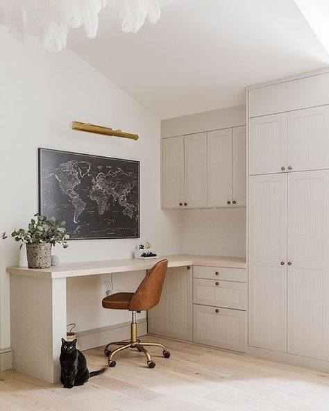 Jenna Sue on Instagram: “Back to work after the holiday weekend and ready to get our fireplace finished! 💥 Sharing Part 3 of the tutorial this morning in my…” Asymmetrical Built Ins, Corner Built In Desk, Greece House, Ikea Built In, Georgia House, Basement Office, Office Built Ins, Jenna Sue, Ikea Kitchen Cabinets