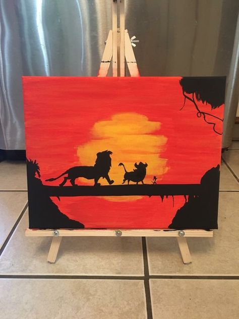 Disney Canvas Paintings, Disney Silhouette Art, King Painting, Sunset Canvas Painting, Disney Canvas Art, Disney Canvas, Disney Paintings, Cute Canvas Paintings, Easy Canvas Art