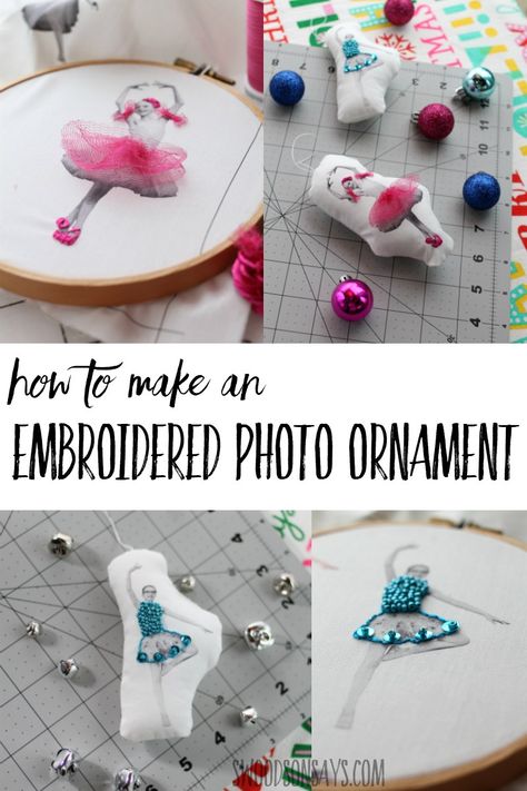 Make a super fun, personalized ornament this year with printable fabric! Follow this tutorial for inspiration on turning your family photos into DIY modern Christmas ornaments. This is such a fun Christmas craft for adults to make! Sewing Ornaments, Diy Photo Ornaments, Printable Fabric, Embroidery Ornaments, Liturgical Year, Modern Christmas Ornaments, Embroidered Photo, Embroidery Crafts, Crafts For Teens To Make