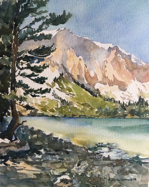 Mountain Range Watercolor, Scenic Watercolor Paintings, Mountain Lake Watercolor, Watercolor Art Mountains, Jason Painting, Canada Watercolor, California Watercolor, Colorado Watercolor, Watercolor Mountain Landscape