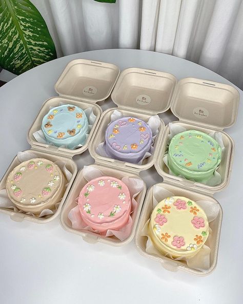 Mini Bento Cake, Korean Lunch Box Cake, Korean Bento Cake, Teachers Day Cake, Korean Lunch Box, Sweet Cart, Small Birthday Cakes, Bento Cakes, Cute Lunch Boxes