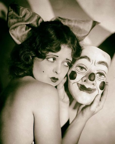 Black And White Wall Decor, Clara Bow, Clown Mask, Vintage Clown, White Wall Decor, Photo Print, Print Poster, Hollywood, Mask