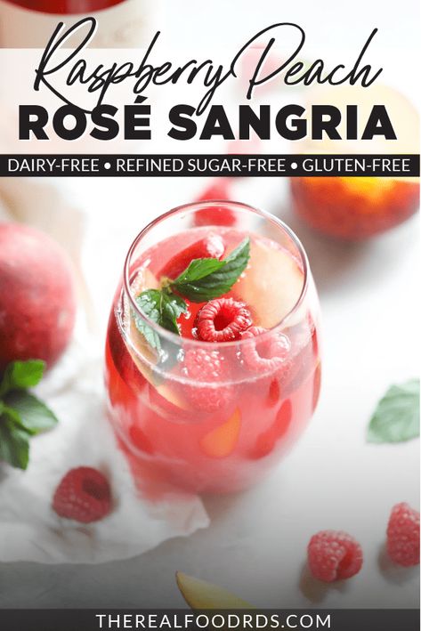 Peach Rose Sangria, Rosé Sangria, Raspberry Sangria, Real Food Dietitians, Rose Sangria, Sugar Free Drinks, Strawberry Mojito, Peach Rose, Sangria Recipes