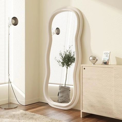 Mirror Bedroom Decor, Beige Room, Tall Mirror, Wavy Mirror, Floor Standing Mirror, Luxury Mirrors, Full Body Mirror, Big Mirror, Dream Furniture