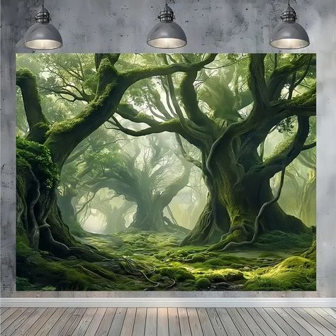 Fantasy Forest Landscape Wall Mural Bamboo - Temu Forest Kids Room, San Francisco Pictures, Sofa Wall Decor, Sofa Wall, Vertical Garden Wall, Fantasy Forest, Tv Background, Back Drop, Candle Wall Sconces