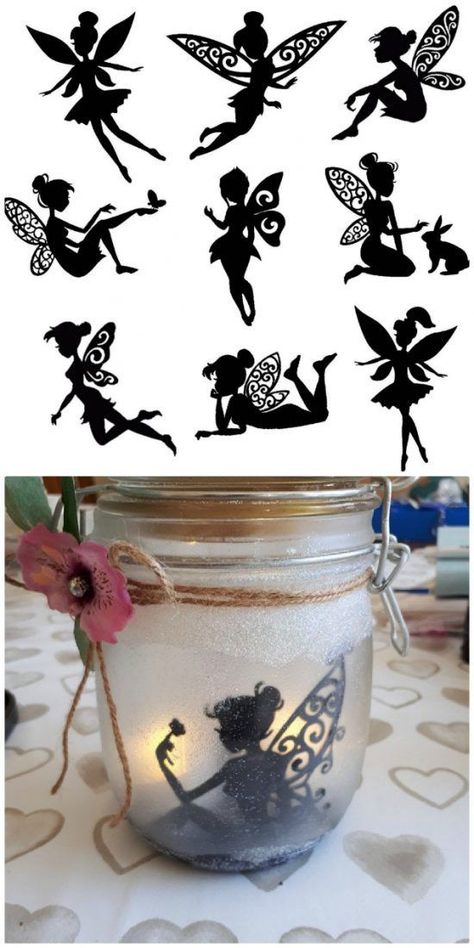 Fairy Jar Lanterns, Fairy Jars Diy, Fairy Decorations, Tinkerbell Fairy, Fairy Silhouette, Fairy Lanterns, The Whoot, Fairy Jars, Jar Lanterns