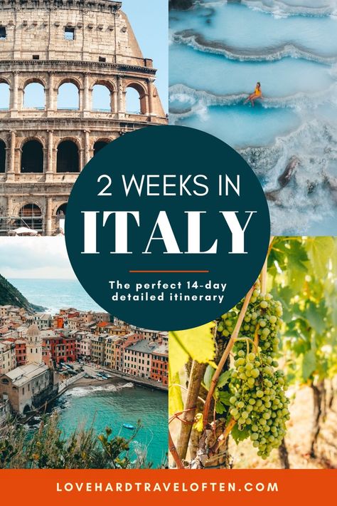 PERFECT 2 week Italy itinerary! A day-by-day detailed guide to spending 14 days in the best places to visit in Italy! You'll visit Rome, Florence, Pisa, Cinque Terre, Venice, Tuscany (Chianti region, Siena, Asciano & Saturnia Hot Springs) &  the Amalfi Coast on this epic adventure! Two Weeks In Italy, 2 Weeks In Italy, Places To Visit In Italy, Driving In Italy, Best Places In Italy, Italy Culture, Italy Trip Planning, Italy Honeymoon, Italy Itinerary