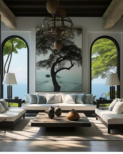 Modern Colonial Interior Design, Colonial Interior Design, China House, Colonial Interior, Modern Colonial, Black Interior Design, House Shop, Living Room Living Room, 3d Interior