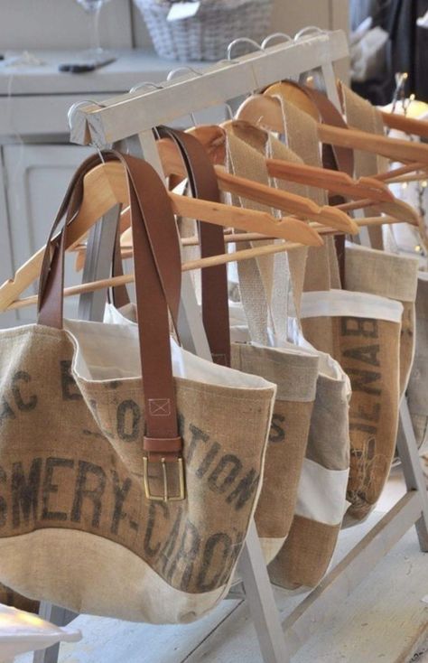 Coffee Bean Sacks, Burlap Coffee Bags, Coffee Sacks, Burlap Sacks, Upcycled Bag, Textile Bag, Tote Bags Sewing, Bag Display, Boho Bags