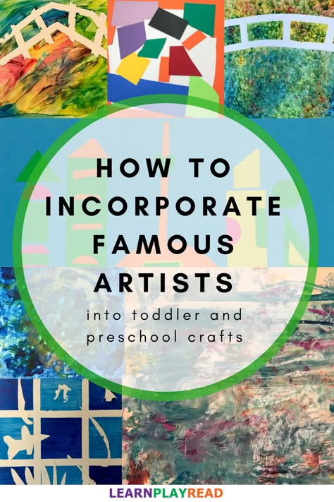 How to Incorporate Famous Artists into Toddler and Preschool Crafts: It’s not as hard or intellectual as it sounds. In fact, I come up with my original ideas in 3 easy-to-follow steps. (Or skip below to just see some examples I’ve already tried!) Preschool Artist Theme, Preschool Art Lessons, Famous Artists For Kids, Preschool Art Projects, Montessori Art, Artist Project, Preschool Arts And Crafts, Art Worksheets, Art Curriculum