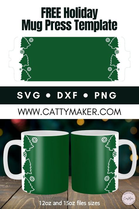 Free Holiday Mug Press Template Mug Press Template, Diy Mug Designs, Christmas Freebie, Cricut Mug Press, Tree Mug, Free Cricut, Projets Cricut, Color Palette Challenge, Diy Mugs