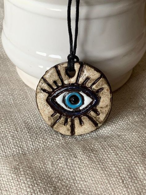 Clay Art Necklace, Clay Pendant Necklace, Ceramic Necklace Pendant, Ceramics Pendant, Evil Eye Clay, Eye Of Osiris, Masonic Eye, Clay Necklace Pendant, Eye Ceramic