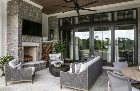 24 Back Porch Ideas to Inspire Your Outdoor Retreat French Country Patio, Country Patio, White Modern Farmhouse, Porch Fireplace, Rustic Backyard, Outdoor Sanctuary, Farmhouse French Country, Outdoor Dining Room, Modern Farmhouse Exterior