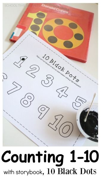 Have fun counting to 10 with this fun, hands-on printable inspired by the storybook, 10 Black Dots! Prek Math, Numbers Preschool, Preschool Books, Math Numbers, Math Stations, Guided Math, First Grade Math, Preschool Math, Preschool Classroom