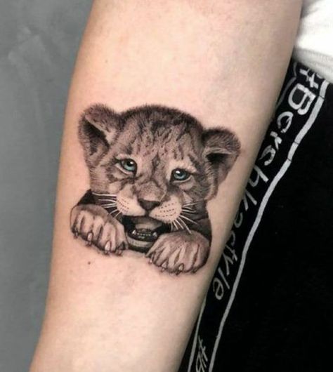 Discover the world of lion tattoos in our article. From deep symbolism and rich history to placement options and best designs. Politician Tattoo Design, Baby Cub Tattoo, Two Cubs Tattoo, Baby Lion Tattoo, Baby Tiger Tattoo, Tiger Cub Tattoo, Tattoos Of Animals, Mama Lion And Cubs Tattoo, Lion Cub Tattoo