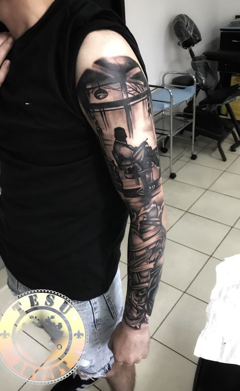 Barber tattoo Tattoo All Arm, Barber Chair Tattoo, Chair Tattoo, Barber Tattoo, Barber Chair, Skull Tattoo, Tattoo Ideas, Hollywood, Tattoos