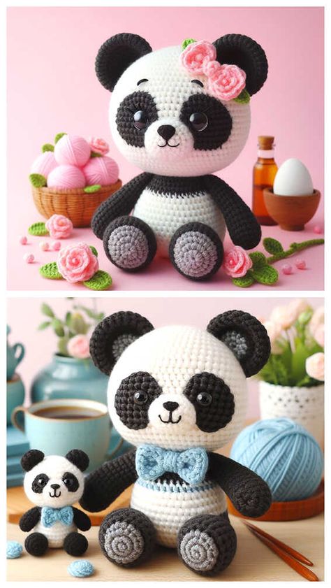 Crochet Panda Amigurumi Free Pattern Crochet Panda Pattern Free, Free Panda Crochet Pattern, Panda Amigurumi Free Pattern, Panda Pattern Crochet, Free Crochet Panda Bear Patterns, Crocheted Panda Bear Patterns, Crochet Pictures, Crochet Teddy Bear Pattern Free, Amigurumi Panda