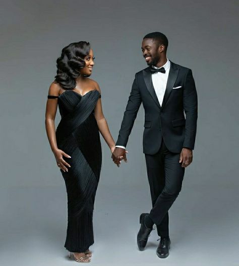 Engagement Pictures Hairstyles Black Women, Couple Black Tie Attire, Black Couple Formal Attire, Couples Glam Photoshoot, Black Attire Engagement Photos, Couples Photoshoot Professional, Anniversary Pictures Black Couples, Black And Gold Couple Photoshoot, Devale And Khadeen Ellis Photoshoot