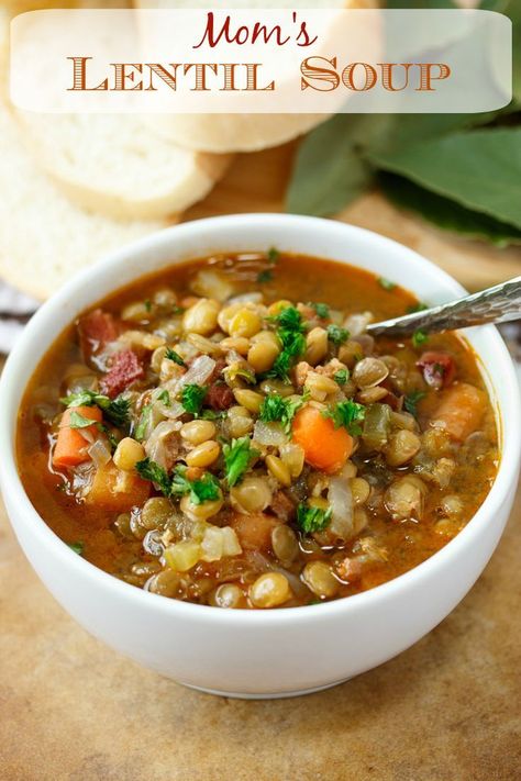 Homemade Lentil Soup, Ham And Lentil Soup, Cozy Cook, Ham Soup, Lentil Soup Recipes, Beef Stock, Lentil Recipes, Bowl Of Soup, Easy Soups