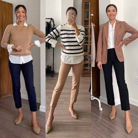 High Rise Pants Outfit Work, Principal Wardrobe Work Outfits, Grad School Outfit Business Casual, Camel Pants Outfit Work, Ankle Pants Women Outfit, Work Outfits Women Plus Size, Fall Business Attire, Buisness Casual Women Outfits Chic, Buisness Casual Women