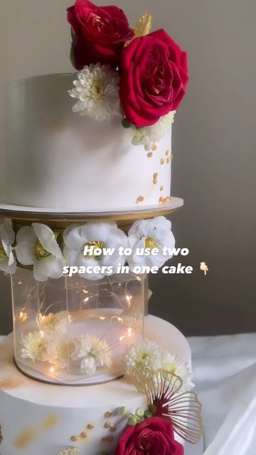 Latika | Gauhati Cake Artist on Instagram: "Two Spacers - Note these points ✅👇🏻 👉🏻Always use a butter paper or a small cake board before placing the spacer 👉🏻 Always maintain the weight of the cake properly The top tier should be almost half or less than the bottom tier for the spacer to support the cakes 👉🏻After making sure that the acrylic spacer is placed properly use a double sided take on the top of the acrylic spacer. 👉🏻Then take the rotating stand and stick it on the acrylic sta Acrylic Cake Spacer Cakes, Acrylic Spacer Cake Design, Spacer Cake Design, Double Tier Cake Design, Double Cake Design, Double Tier Cake, Cake Spacer, Birthday Cake For Women Simple, Glitter Birthday Cake