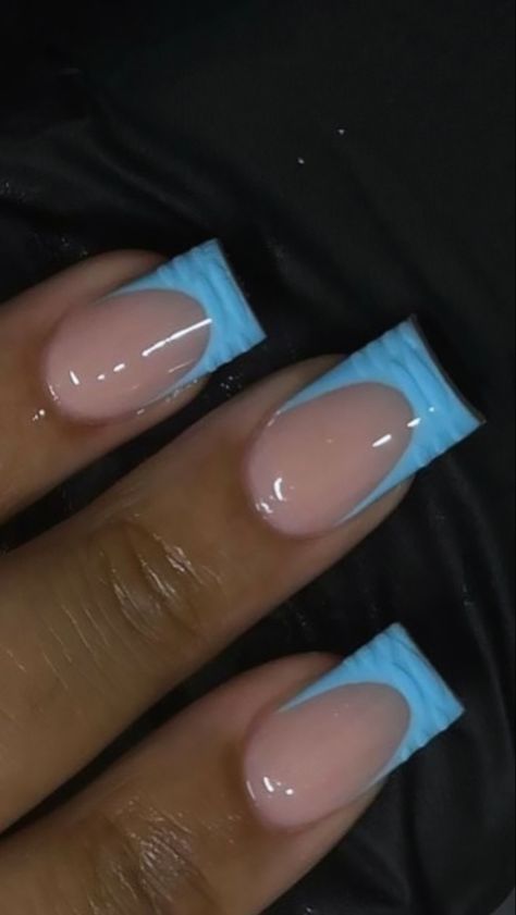 Nail Blue French, Baby Blue French Tip, White Tip Acrylic Nails, Matte White Nails, Short French Nails, Fake Nails Designs, Baby Blue Nails, Grunge Nails, White Acrylic Nails